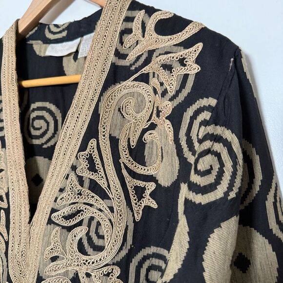 Soft Surroundings Top Tunic Womens Sz L Black Gold Embroidered V Neck Boho Fest - Picture 5 of 13